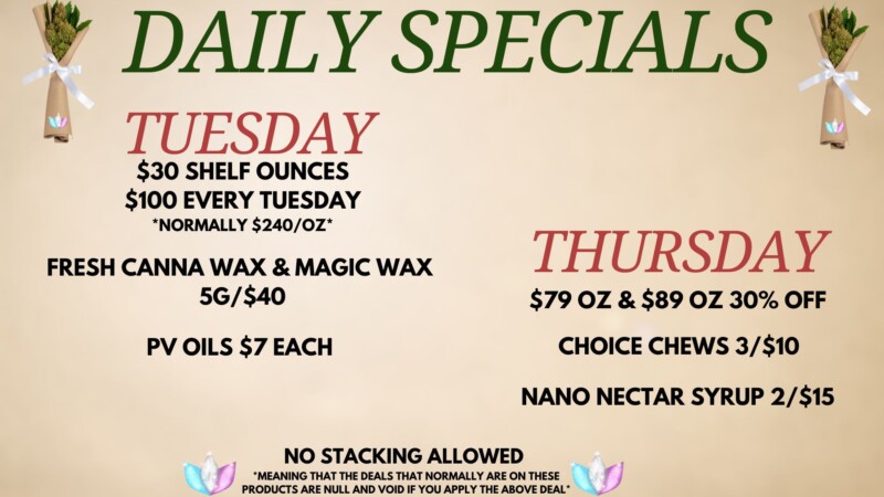 Daily cannabis specials at Bacco Farms